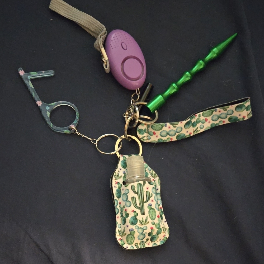 Cactus Patterned Keychain Set with Purple Alarm